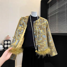 新中式【国潮美衣！高奢马甲】高质感气质毛毛加棉马甲 高奢国风提花女上衣 国风高奢外穿马甲 潮复古提花国风夹棉外套