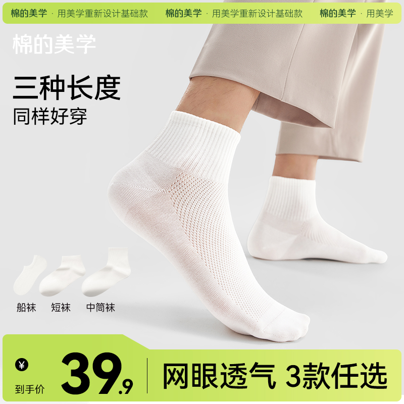 「棉的美学」袜子男款春夏款网眼中筒袜棉袜无骨防臭吸汗透气男士短筒袜