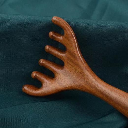 【疏通神器❗️五爪头部按摩经络梳子】手柄圆滑可点按穴位，宽齿耙更舒适，爪头雨滴设计不伤皮肤，抓头光滑圆润，养生头疗工具天然檀木头皮鹿角刮痧QQ 商品图1