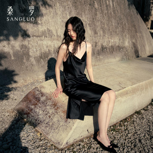 经典优雅』桑罗荡领细带睡裙桑蚕丝女百搭吊带长裙可外穿 商品图3