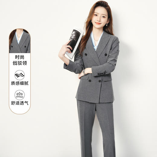 【上衣+裤子】罗蒙女士西服套装时尚创驳领职业装通勤舒适干练两件套女 商品图4