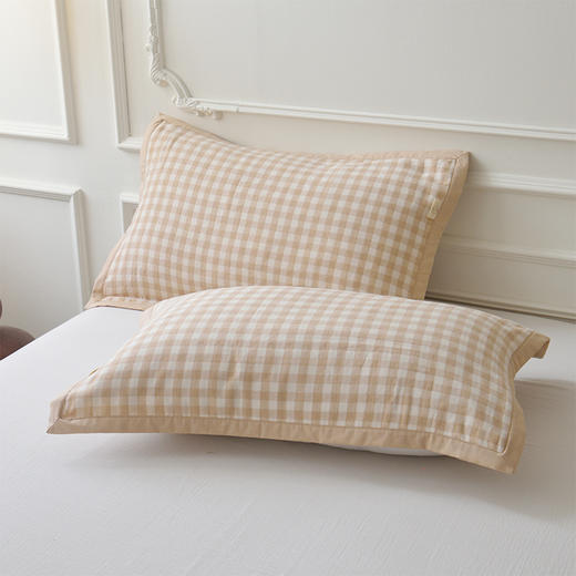  素道有机彩棉枕巾 | 2个装 棕色格子 78*52cm 五层纱布 双面可用 加宽包边工艺 透气柔软枕套 商品图0
