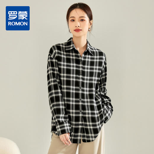 罗蒙女士长袖衬衫时尚百搭休闲日常柔软易打理舒适长袖衬衣 商品图0