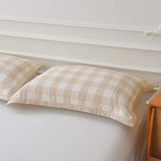  素道有机彩棉枕巾 | 2个装 棕色格子 78*52cm 五层纱布 双面可用 加宽包边工艺 透气柔软枕套 商品图8