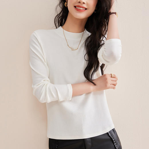 「自j」全新升级【铂金会员119/天猫159/差价40】(02500)洛诗琳纯色半高领打底衫2026早春新款高级感百搭打底T恤女 商品图3