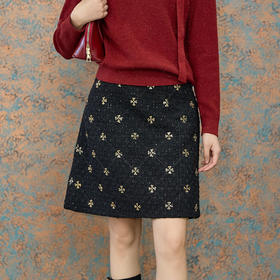 奢姿大码女装2025冬季小香风绣珠片花朵设计半身裙胖妹妹时尚裙子9954470625B