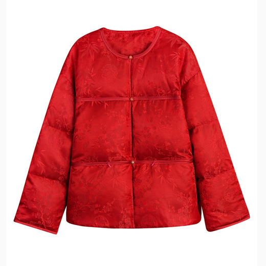 「自」全新升级【铂金会员809/天猫1089/差价280】(12129)洛诗琳新年红色战袍中式鹅绒服2025冬季国风桑蚕丝保暖外套 商品图4