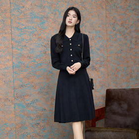 奢姿大码女装2025秋季减龄假口袋设计连衣裙胖妹妹翻领针织裙子9853891040