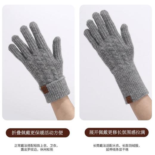 冬季加绒手套女羊毛混纺手臂加长款保暖手套男户外骑行触屏手套女 商品图2