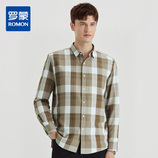 【100%棉】罗蒙男士长袖格子衬衫休闲时尚百搭舒适大众款日常百搭衬衣 商品图0