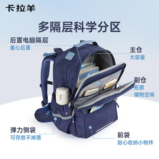 【8维减负防下坠】卡拉羊26L/30.3L中学生8维减负ProMax云朵书包晴空系列CX5185/L 商品图7