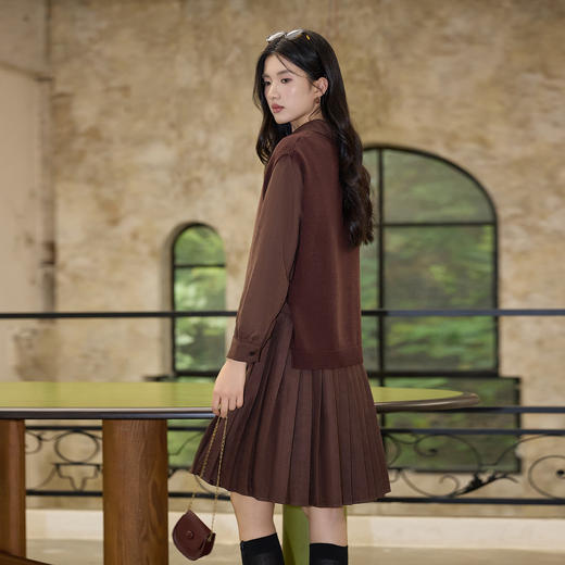 奢姿大码女装2025冬季气质翻领两件套胖妹妹百褶设计时尚复古套装9954994342AB 商品图3