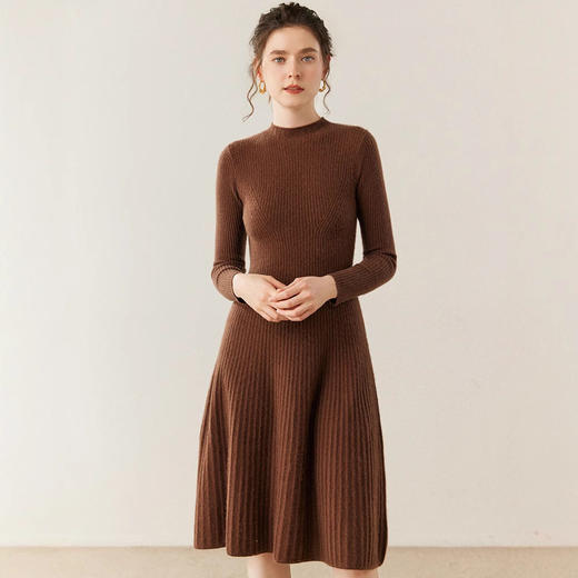 「高货rig」全新升级【铂金会员487/天猫659/差价172】(13515)洛诗琳气质针织羊绒连衣裙2025秋冬新款修身显瘦中长A字裙 商品图3