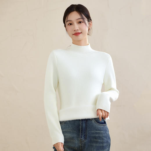 【一体水貂绒毛衣】半高领 加绒加厚 亲肤保暖显瘦 全身加绒 商品图0