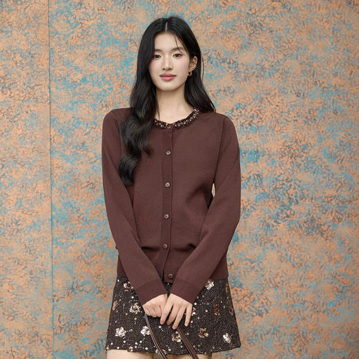 奢姿大码女装2025冬季小香风针织衫复古钉珠毛衣胖妹妹气质上衣9854691082A 商品图4