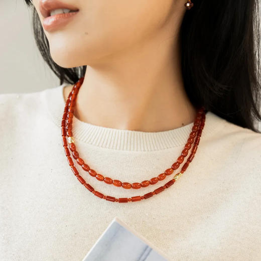 ELOANE GALLERY落岸 双层红玛瑙点缀不规则金属串珠项链ORIENT红韵系列 商品图0