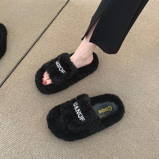 【ins仙女风❗️厚底毛毛拖鞋】柔软舒适，防滑耐磨，鞋面纹路细腻，舒适稳固后跟设计，软弹脚感，韩版时尚外穿毛绒居家室内一字棉拖QQ鞋 商品图3