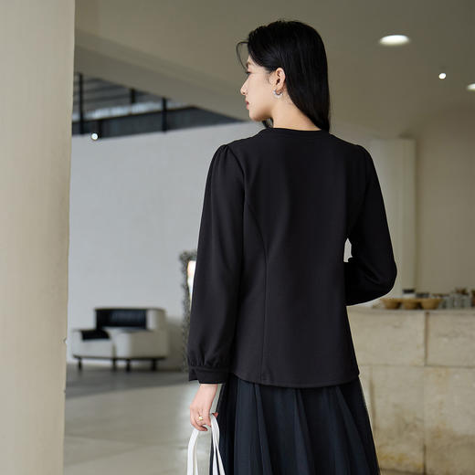 奢姿大码女装2025秋季胖妹妹时尚蝴蝶结设计气质珍珠装饰圆领上衣9953253791 商品图3