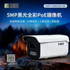 超黑光全彩网视互联枪机/5MP/4mm/2+2灯/监听/POE/12V/25帧-GNT-V6853H-4A