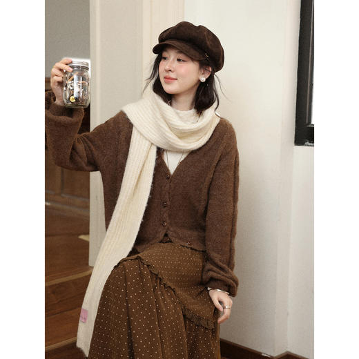 鹿向南「莫奈花园」咖色高腰半身裙女冬季波点宽松显瘦A字长裙子 商品图4