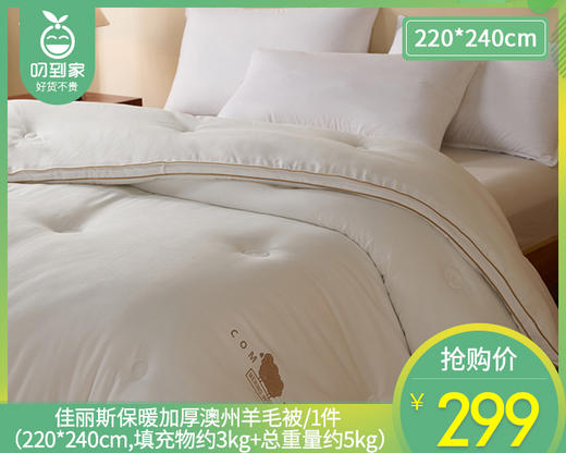 【预售-12月29日配送】佳丽斯保暖加厚澳州羊毛被/1件（220*240cm,填充物约3kg，总重量约5kg） 商品图0