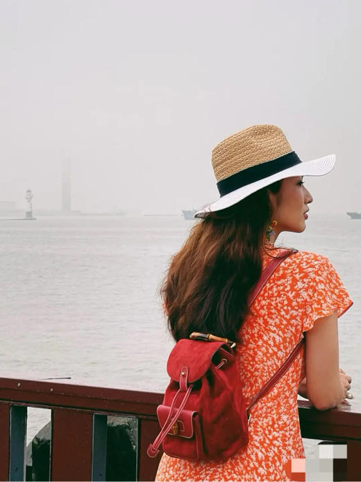 Gucci 红色 麂皮 竹节 双肩包 商品图2