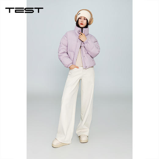 冬上新时尚温柔淡紫拼接坑条棉衣2254195 商品图1