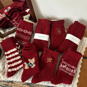 超值三双！【甄选优质羊毛❗️本命红袜福气滚滚来】2026年新年红袜子秋冬中筒袜本命年鸿运保暖羊毛堆堆袜。jb