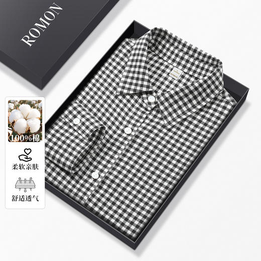 【100棉】罗蒙女士格子衬衫休闲时尚百搭简约大方长袖衬衣 商品图3