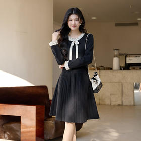 奢姿大码女装2026冬季减龄蝴蝶结时尚连衣裙胖妹妹钉珠针织裙子9854853898