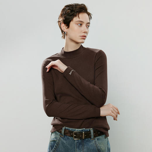 TOYOUTH初语舒绒保暖长袖T恤女新款半高领修身打底衫 商品图1