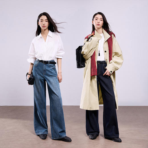 初语不易褪色牛仔裤女新款解构设计半破缝阔腿裤显瘦长裤 商品图4