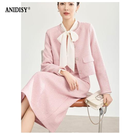 2026春装小香风感亮丝编织粗花呢小香风套装 商品图0