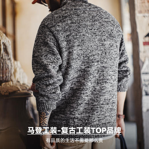 马登工装美式复古青果领毛衫老钱风套头毛衣针织衫灰色外套男冬 商品图4