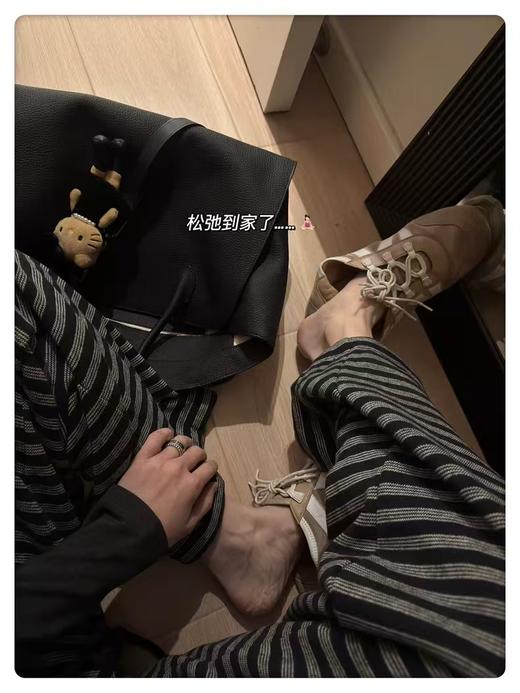 【发货慢3-7天】一体绒加厚H版型条纹阔腿裤。 商品图3