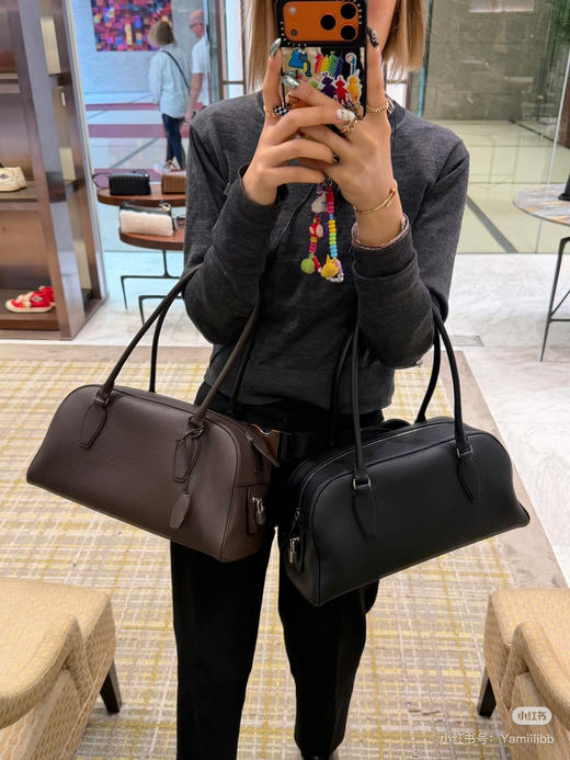 1224-2 新款 原版皮全钢五金 TR横款 India保龄球包 通勤手提包 日常腋下包 商品图0