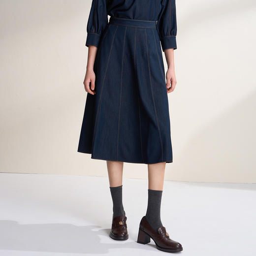 EITIE爱特爱高腰a字显瘦百搭仿牛仔面料2026春季新款半身裙A2606111 商品图2