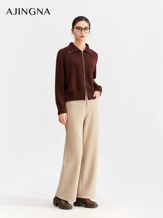 【商场同款】阿菁娜冬季新款简约感驼色长裤立体剪裁显腿直侧袋设计通勤松弛感氛A30D110109 商品图1