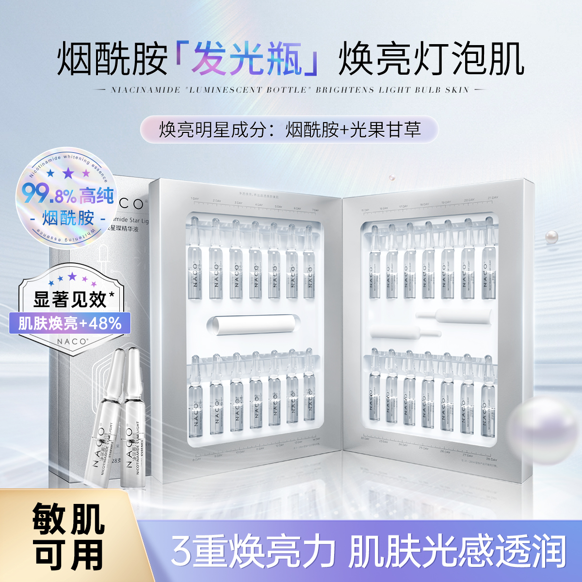 【老客专属福利】NACO烟酰胺星璨精华液1.5ml/支*28支/盒 高纯烟酰胺「发光瓶」   焕亮灯泡肌