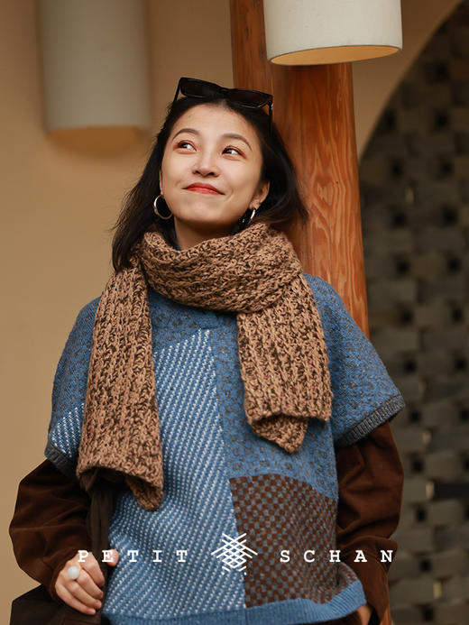 PETIT SCHAN小闪 ACC#049 difficult call 好纠结 骆驼绒牦牛绒手纺纱手编彩点围巾 商品图2
