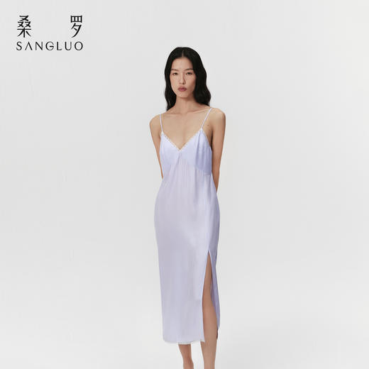 法式浪漫』桑罗藤萝紫睡裙桑蚕丝女款蕾丝吊带长裙可外穿 商品图4