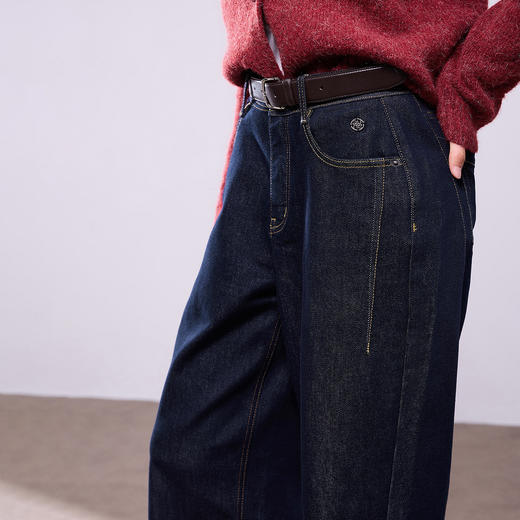 初语不易褪色牛仔裤女新款解构设计半破缝阔腿裤显瘦长裤 商品图3