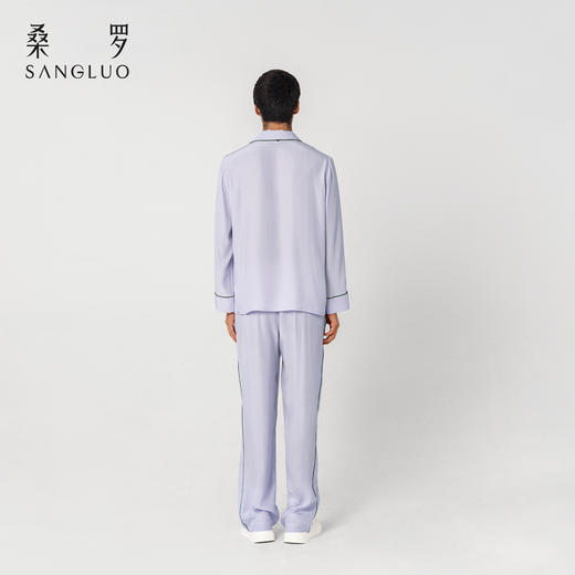 许愿蛙』桑罗撞色翻领睡衣套装桑蚕丝男长袖家居服可外穿 商品图4
