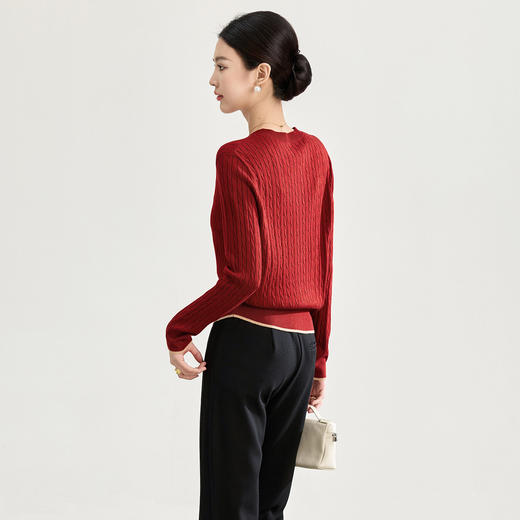 「高货wl」全新升级【铂金会员220/天猫289/差价69】(01558)洛诗琳立体绞花羊毛混纺上衣2025秋冬简约圆领针织开衫 商品图2