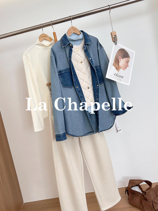 专柜实拍【撞色衬衫】拉夏贝尔/La Chapelle单宁回潮~复古牛仔衬衫长袖设计感宽松衬衣外套 商品图5