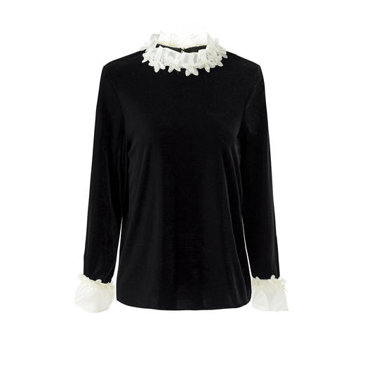 「高货wl」全新升级【铂金会员220/天猫289/差价69】(00900)洛诗琳法式浪漫四方立绒衬衫2025秋冬蕾丝花瓣领丝绒上衣 商品图4