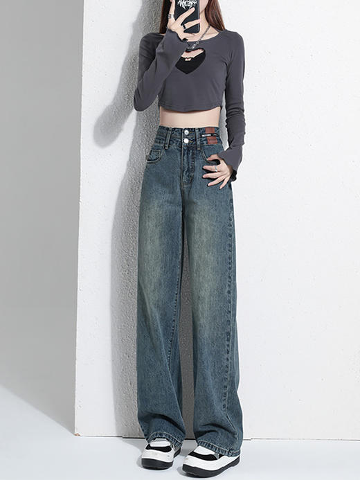 【柔软舒适耐磨耐造❗️实力遮肉显瘦显高】加绒直筒阔腿牛仔裤女春秋季2026新款爆款小个子高腰宽松裤子冬季。jb 商品图0