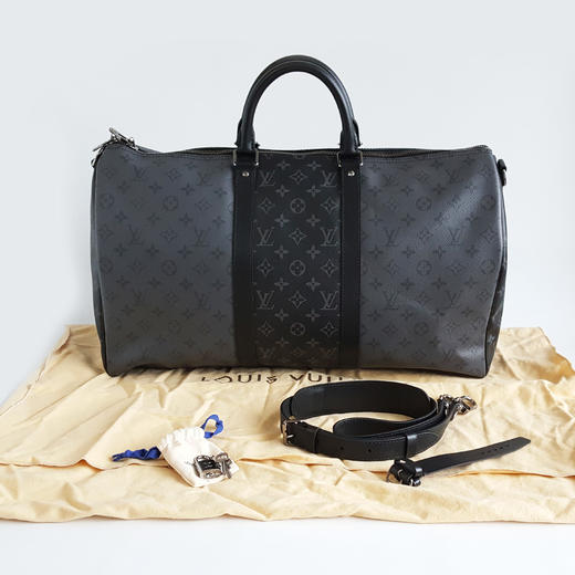 【98新闲置】LV路易威登KEEPALL BANDOULIERE 50旅行袋M45392黑武士限量色黑老花旅行袋keepall50单肩手提包男士 191225AK01 商品图1