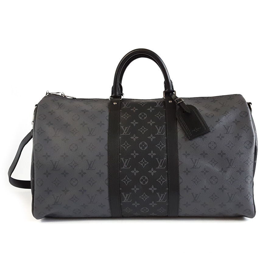 【98新闲置】LV路易威登KEEPALL BANDOULIERE 50旅行袋M45392黑武士限量色黑老花旅行袋keepall50单肩手提包男士 191225AK01