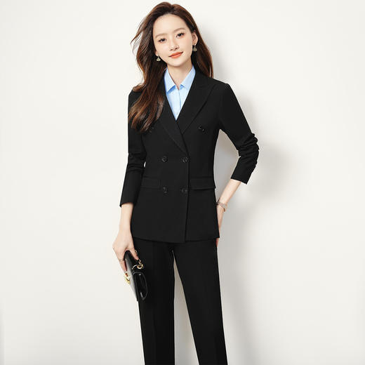 【上衣+裤子】罗蒙女士西服套装时尚创驳领职业装通勤舒适干练两件套女 商品图1
